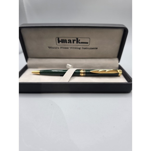 i-Mark Other - i-Mark Green Marbled Ballpoint Pen Gold Tone Trim Original Presentation Case